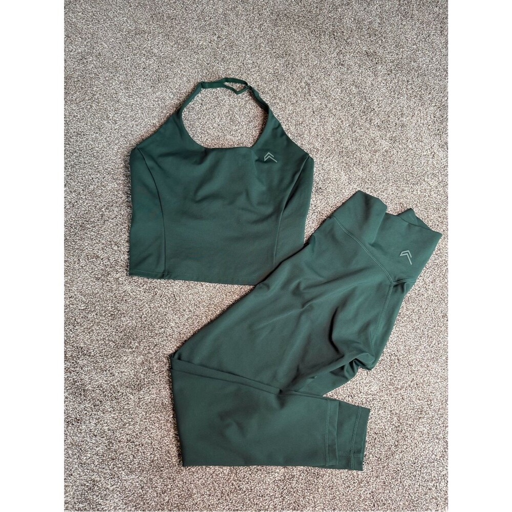 Oner Active Dark Green Halter Tank & High Rise Leggings Matching Set- Small